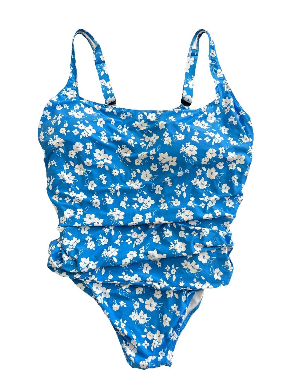 Anne Cole Women One Piece Swimsuit Pool Blue White Floral Square Neck 24W/5X